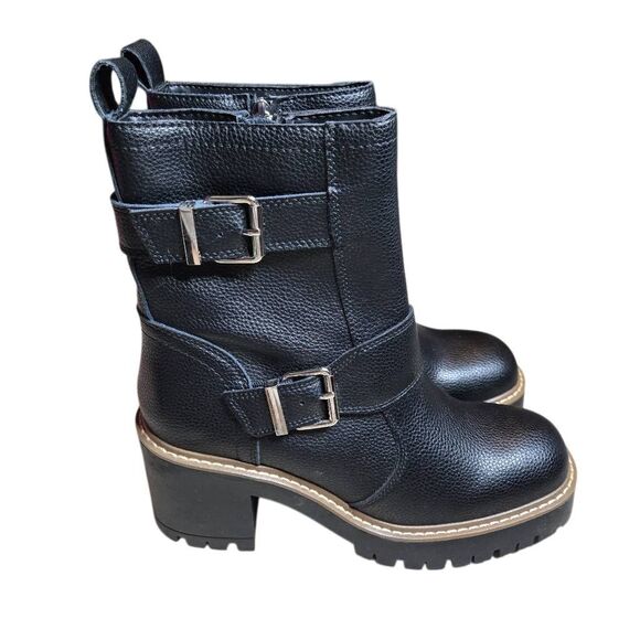 Blondo Women's Waterproof Reno Black Leather Combat Boots Size 8 Biker Zipper - Picture 1 of 7